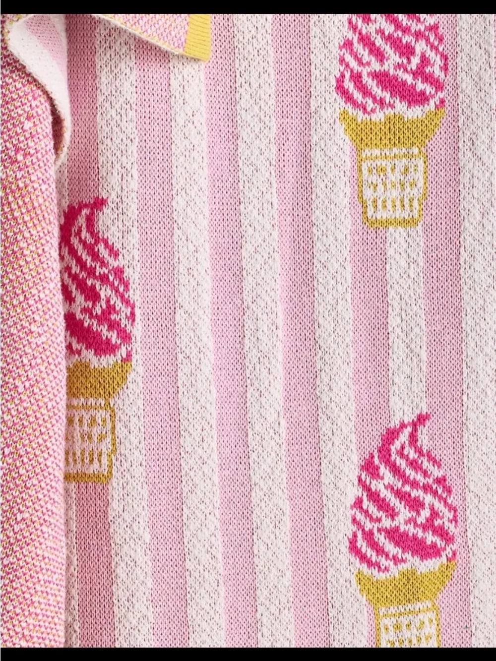 Anthropologie Cotton Knit Throw Blanket. Ice Cream Motif.